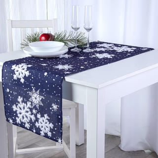 Traversă masă Crăciun albastru, FULGI DE ZĂPADĂ, 40 x 110 cm 1