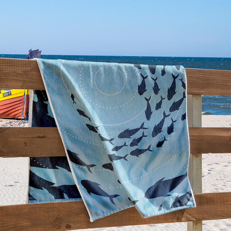 Prosop de plajă din bumbac BANC DE DELFINI, 90 x 180 cm 1