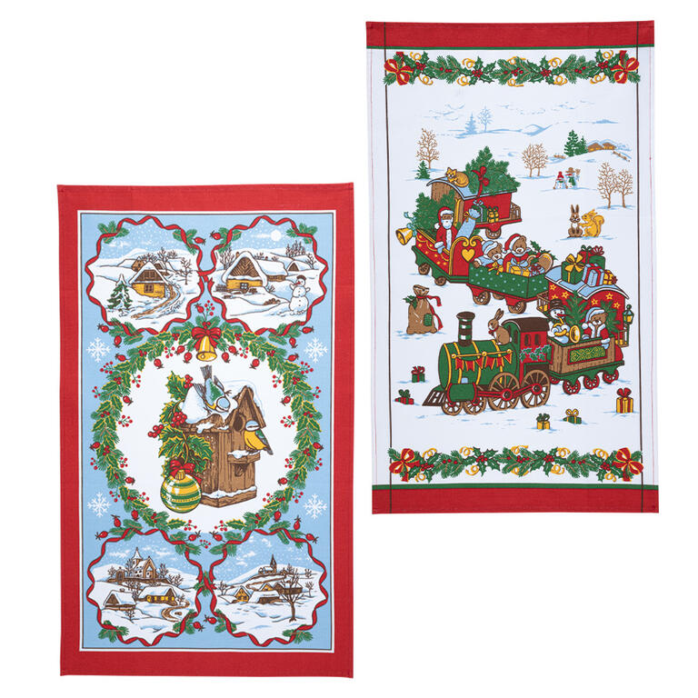 Set prosoape de bucătărie de Crăciun MAŞINUŢĂ şi CĂSUŢĂ, 42 x 70 cm, 2 buc 1